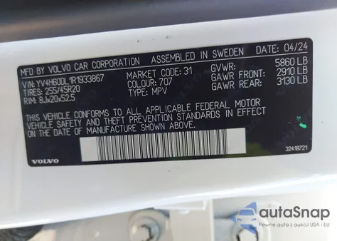 2024 Volvo Xc60 Recharge Plug-In Hybrid T8 Plus Dark Theme z USA, uszkodzony, nr VIN YV4H60DL1R1933867